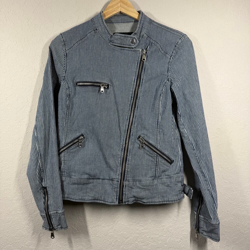 Banana Republic‎ Denim Blue Jean Striped Diagonal Zip Jacket Size S